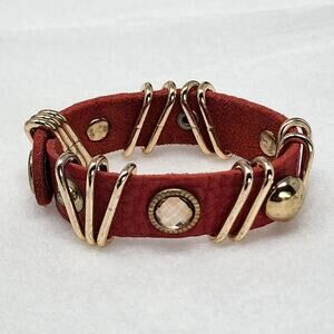Natasha Red Leather Gold Hardware Bracelet